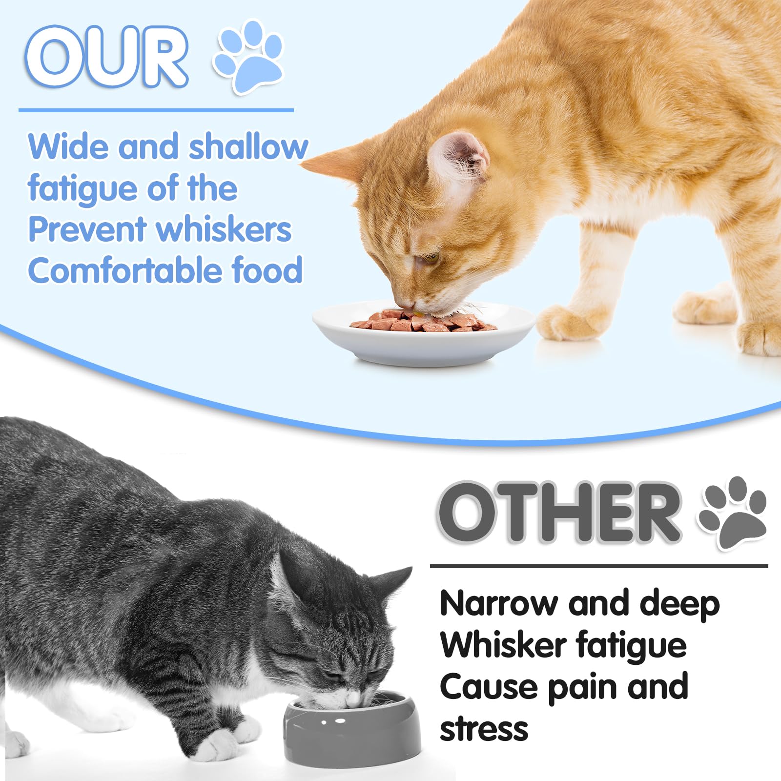 STAOVA flat wide-bottom bowls improve whisker-friendly dining for cats.