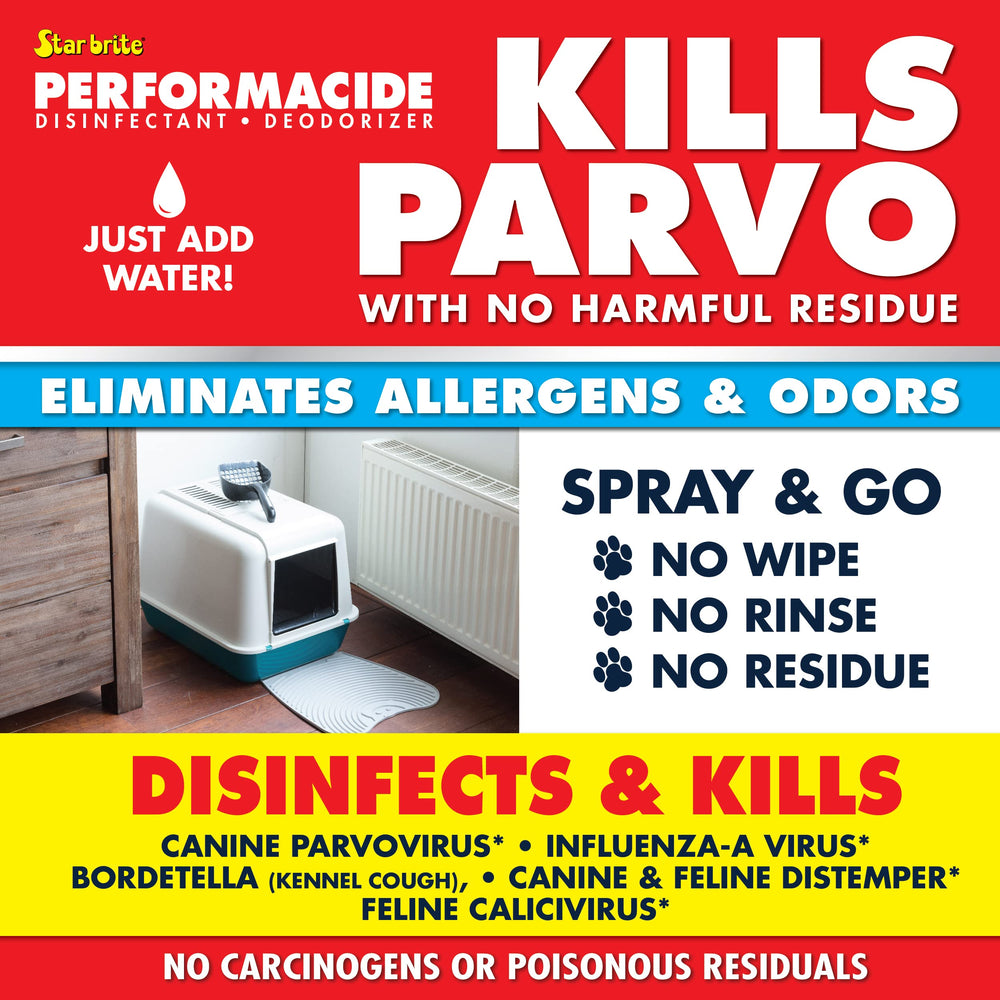 STAR BRITE Performacide activator-dissolution captures 60-minute activation before cleaning surfaces.