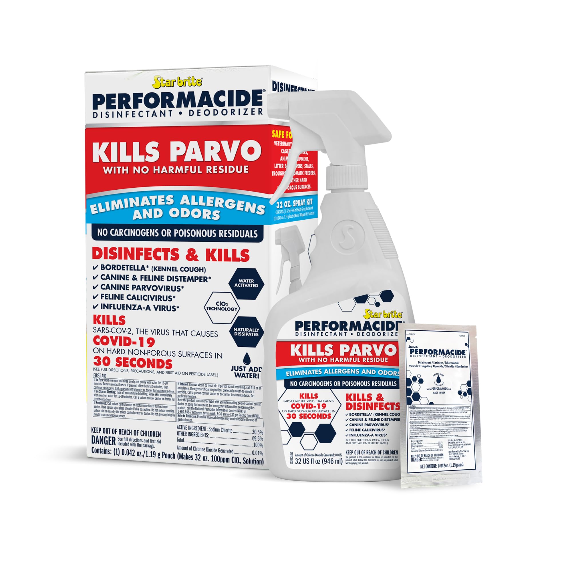 STAR BRITE Performacide bottle pour demonstrates easy, ready-to-use disinfection for pet areas.