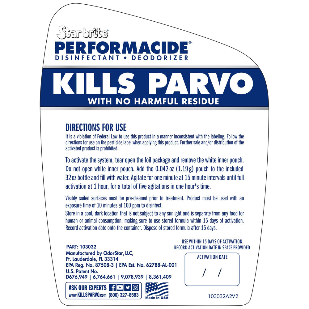 STAR BRITE Performacide pouch-packaging shows convenient pre-measured dosing for rapid activation.