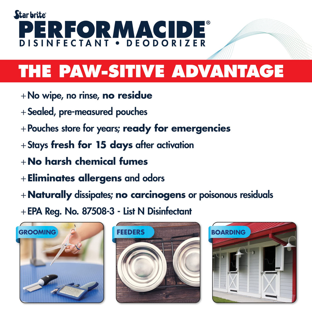 STAR BRITE Performacide storage-conditions shows cool, dark storage to preserve 100 ppm solution.