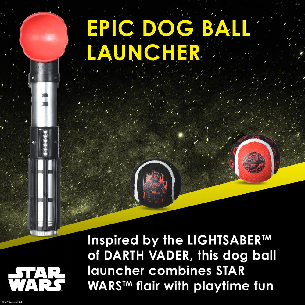 STAR WARS for Pets Lightsaber Launcher reaches up to 150 feet for high-energy dogs.