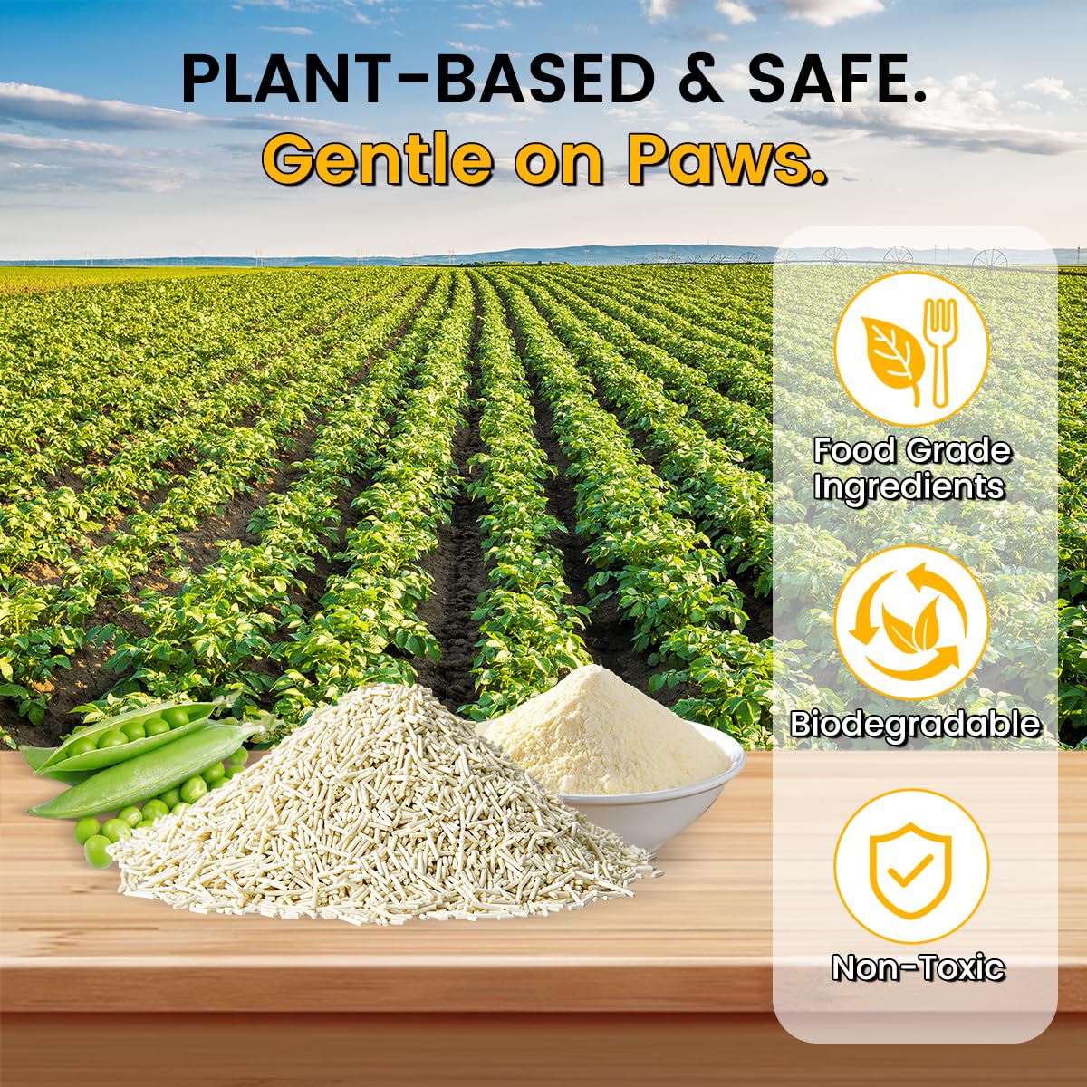 STAREARTH Tofu Cat Litter low-tracking pellets minimize floor mess.