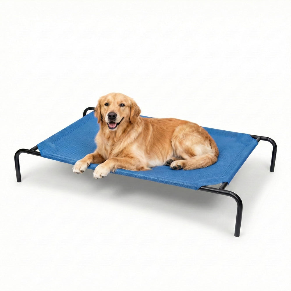 STARLATTA elevated dog bed during assembly for quick setup.