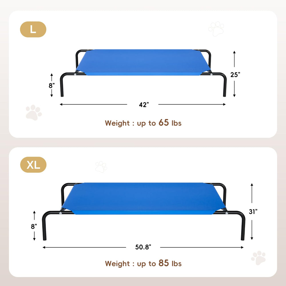 STARLATTA elevated dog bed outdoors with waterproof, cooling surface.