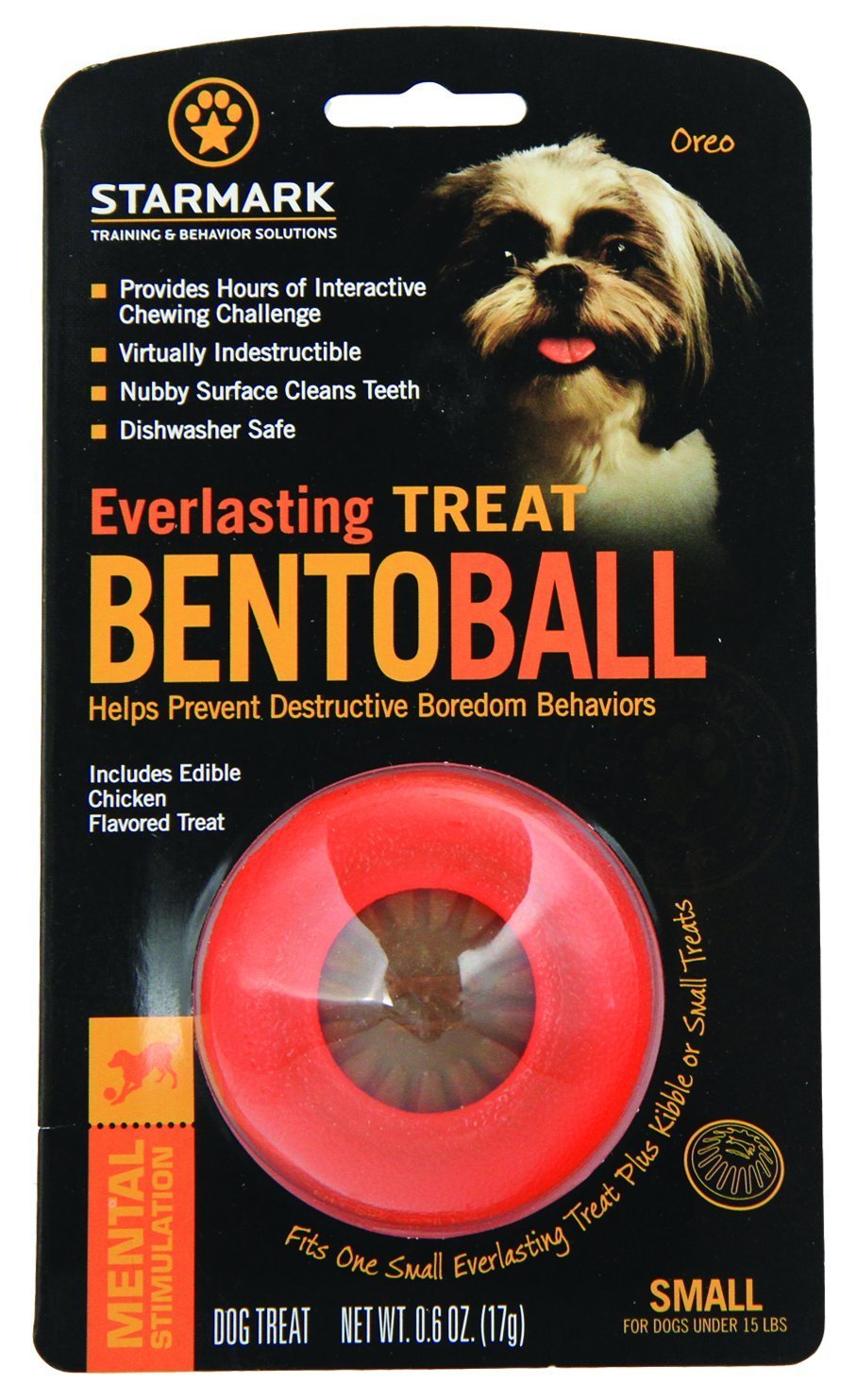 Starmark Everlasting Treat Bento Ball in use by a small dog