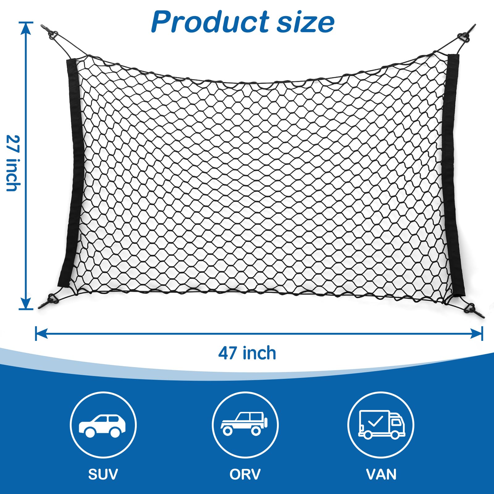 STARROAD-TIM barrier net installation shows adjustable hooks for easy setup in different cars.