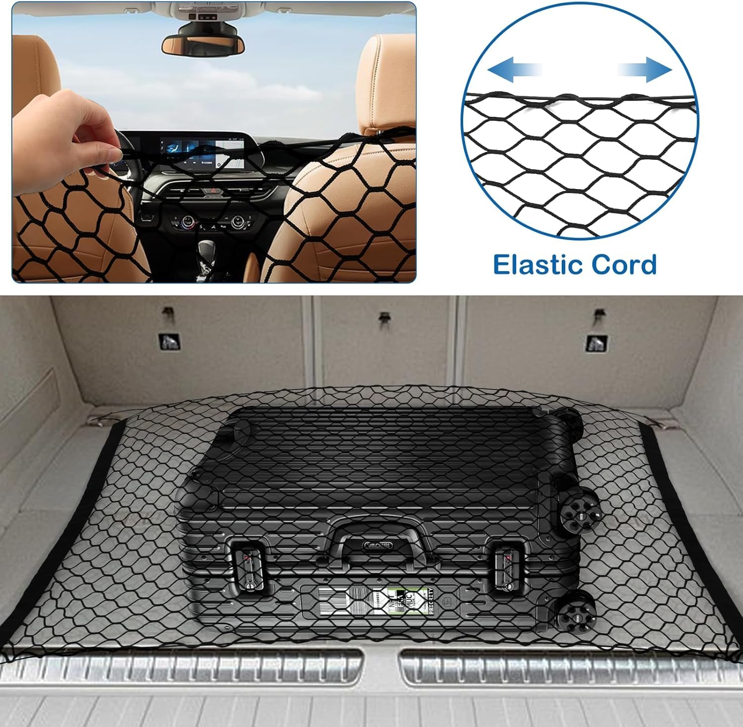 STARROAD-TIM trunk barrier net helps stabilize luggage and reduce cargo movement.