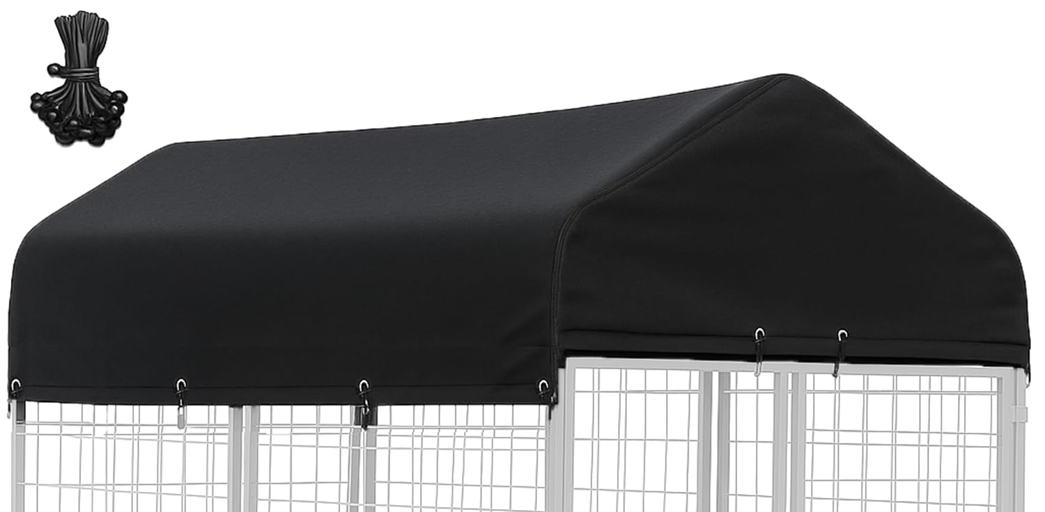 STAYDEN outdoor kennel cover top view protects a large crate from rain and sun