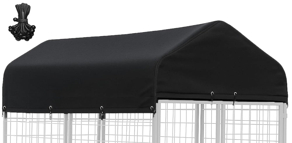 STAYDEN outdoor kennel cover top view protects a large crate from rain and sun