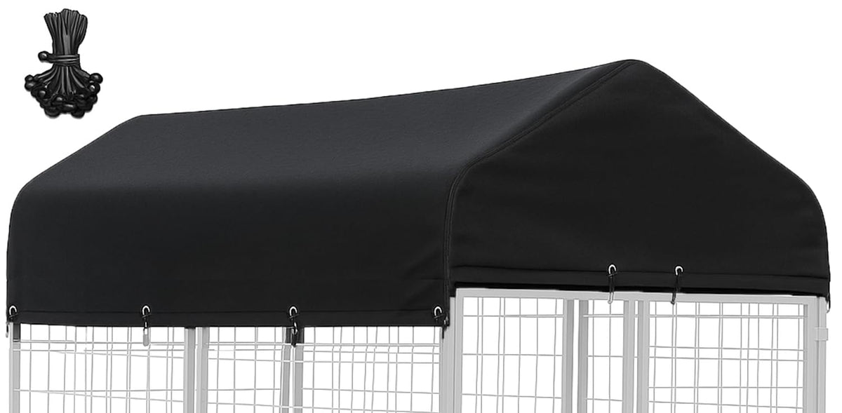 STAYDEN outdoor kennel cover top view protects a large crate from rain and sun