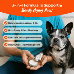 Steady Paws paw balm absorption close-up illustrating fast drying and residue-free feel