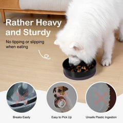 Sted ceramic slow feeder bowl with silicone base provides stable, quiet meals.