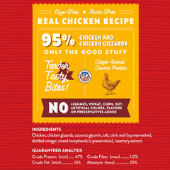 Close-up of Stella & Chewy's 95% real chicken bites, high-protein appeal