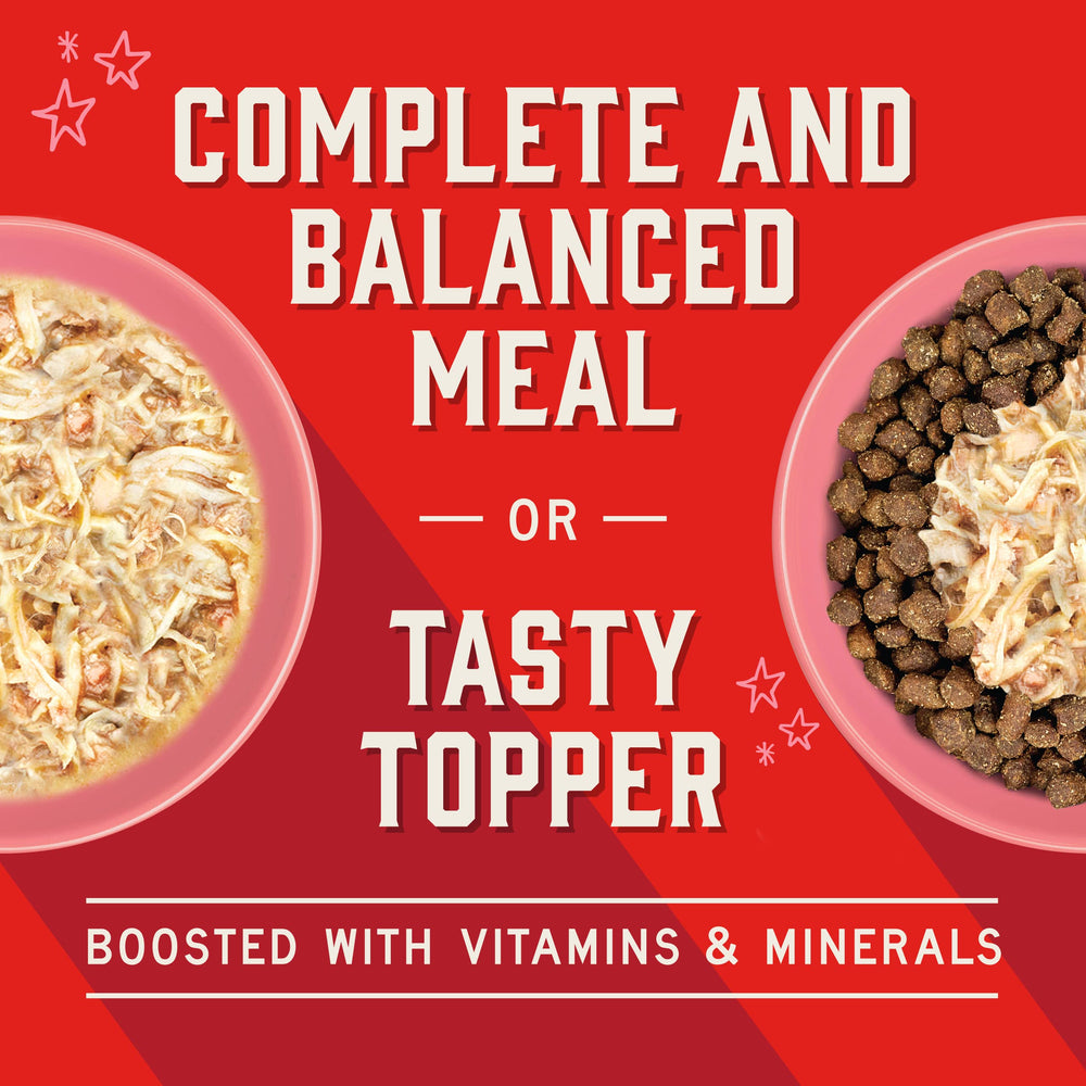 Stella & Chewy's Shredrs in broth, rich aroma enhances mealtime appeal.