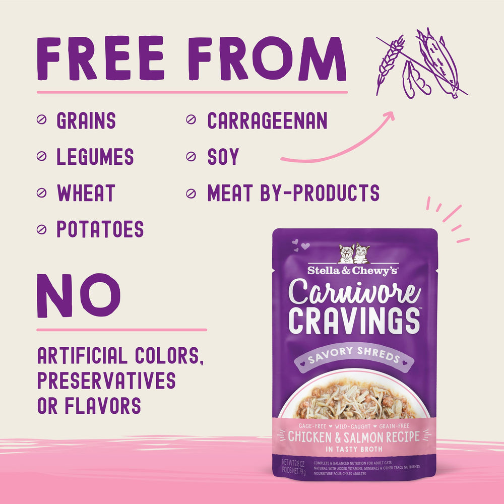 Stella & Chewy's Carnivore Cravings grain-free formula supports digestion and coat health.