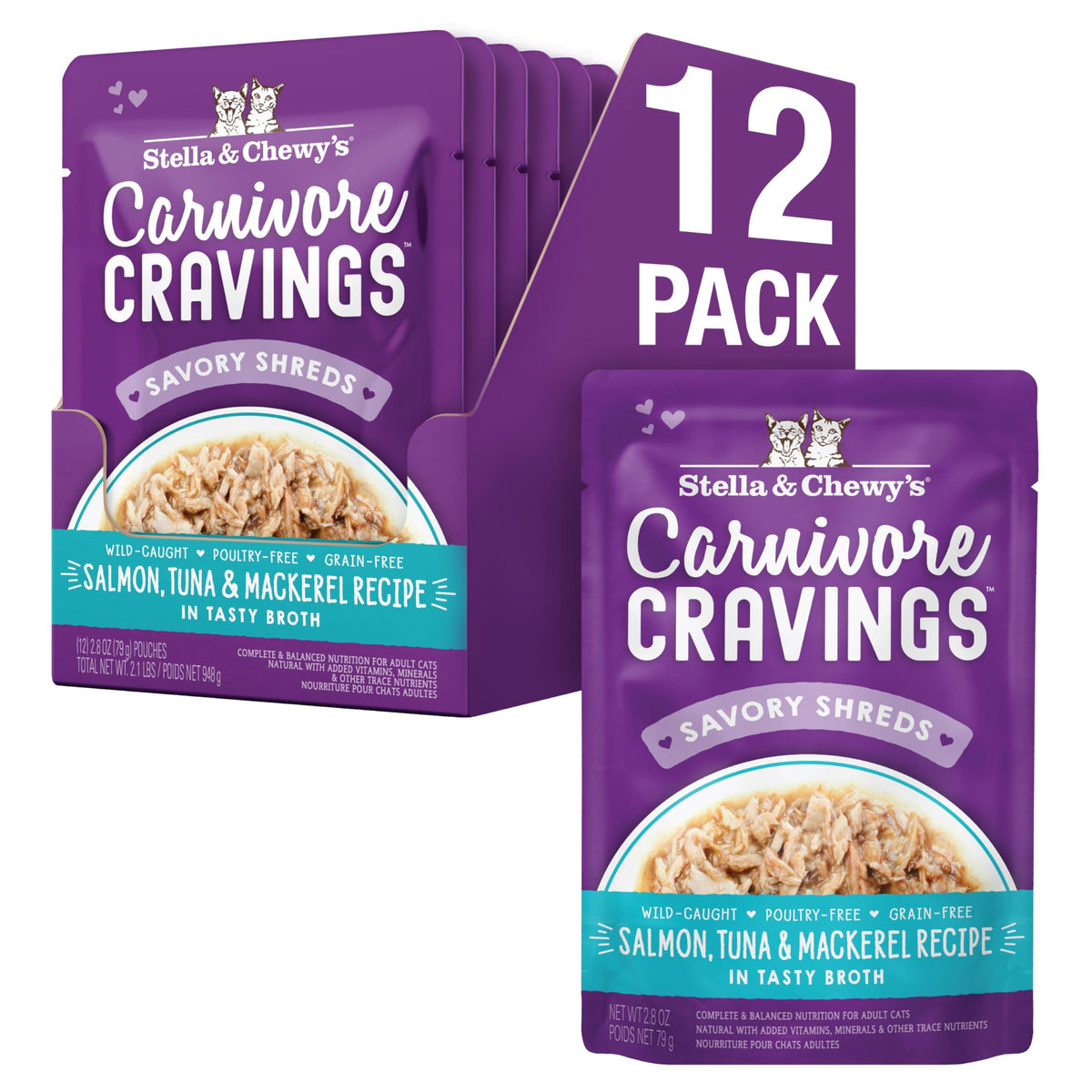 Stella & Chewy's Carnivore Cravings pouch close-up with chunky meat for picky eaters.