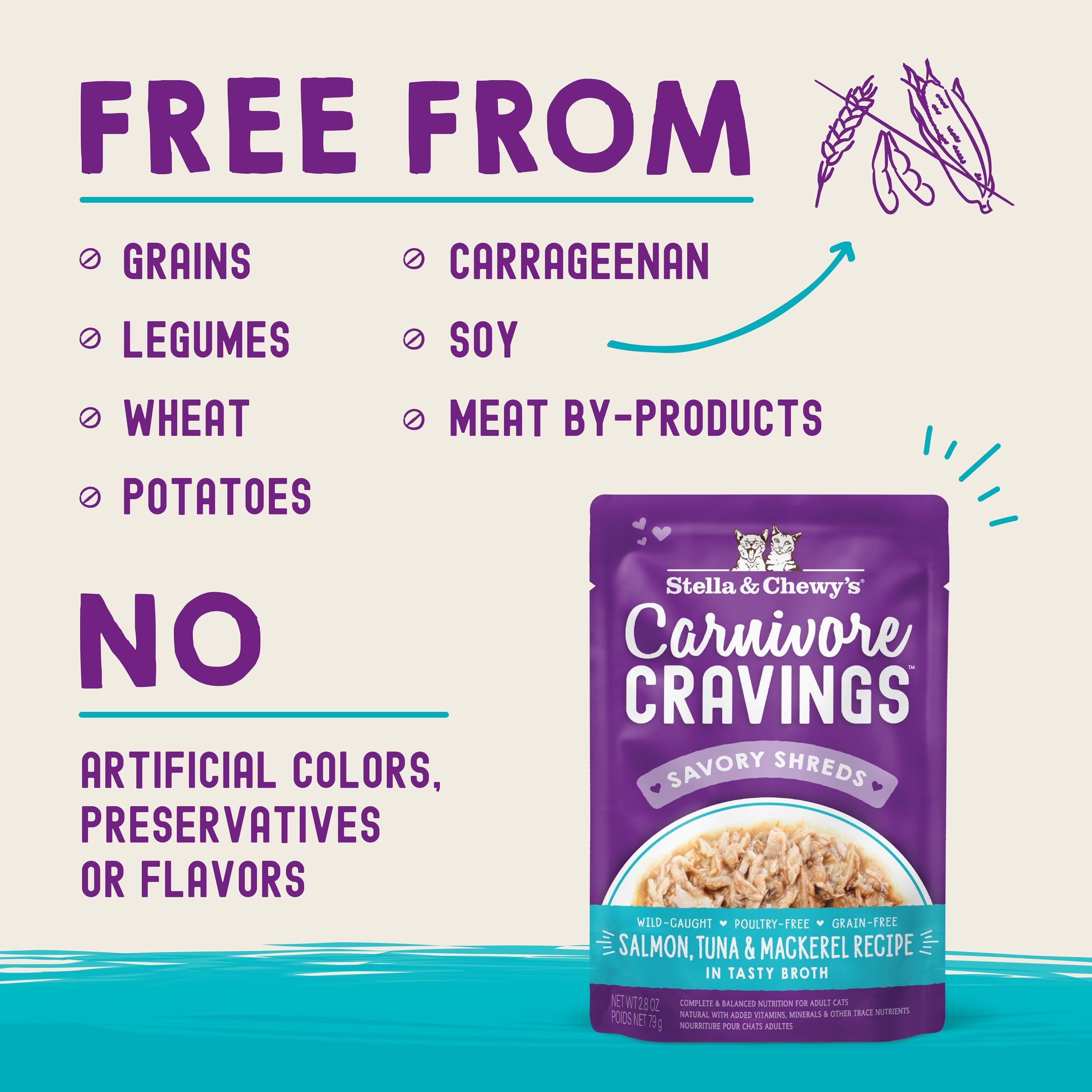 Stella & Chewy's Carnivore Cravings pouch grain-free nutrition for sensitive tummies.
