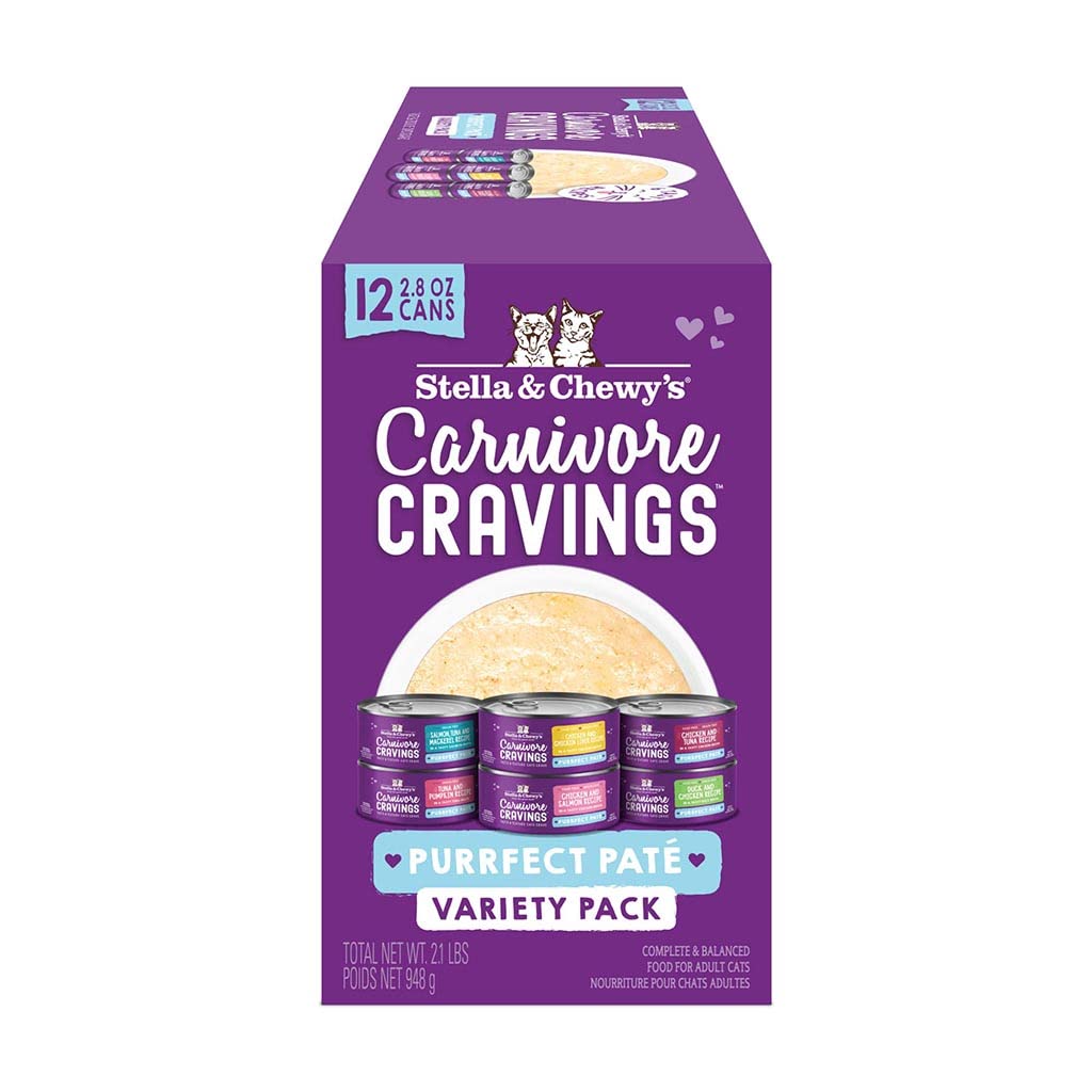 Stella & Chewy's Carnivore Cravings pate cans show a protein-rich meal with appealing aroma.