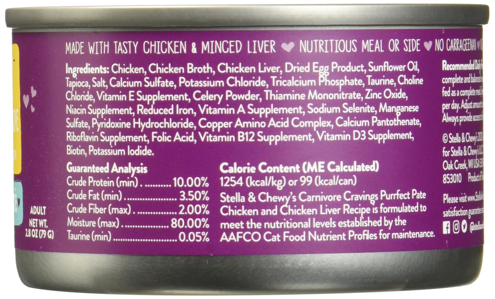 Stella & Chewy's Carnivore Cravings Purrfect Paté cage-free chicken and liver for complete nutrition.
