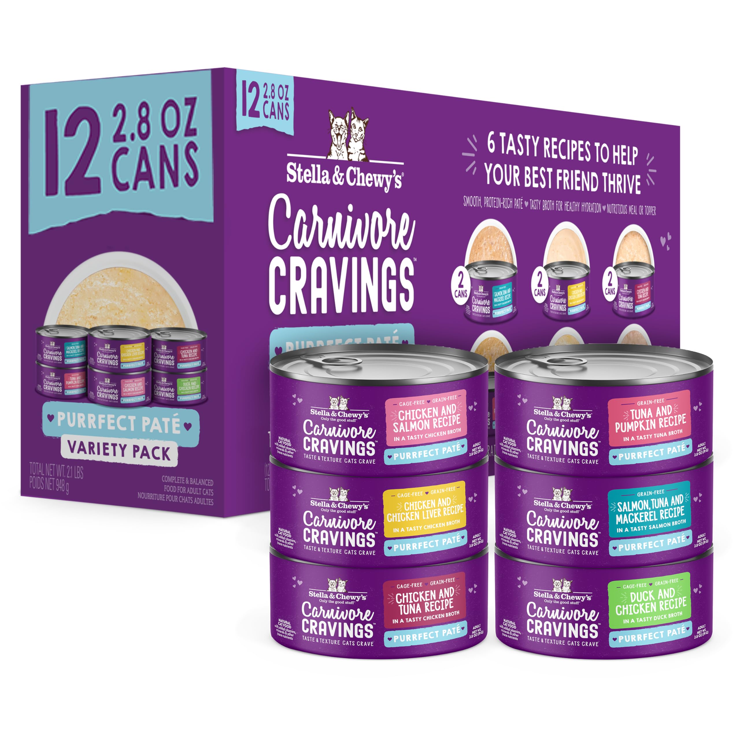 Stella & Chewy's Carnivore Cravings Purrfect Paté variety pack with six flavors for picky eaters.