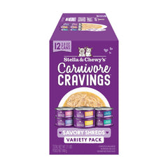 Stella & Chewy's Carnivore Cravings Savory Shreds can in broth entices picky cats.