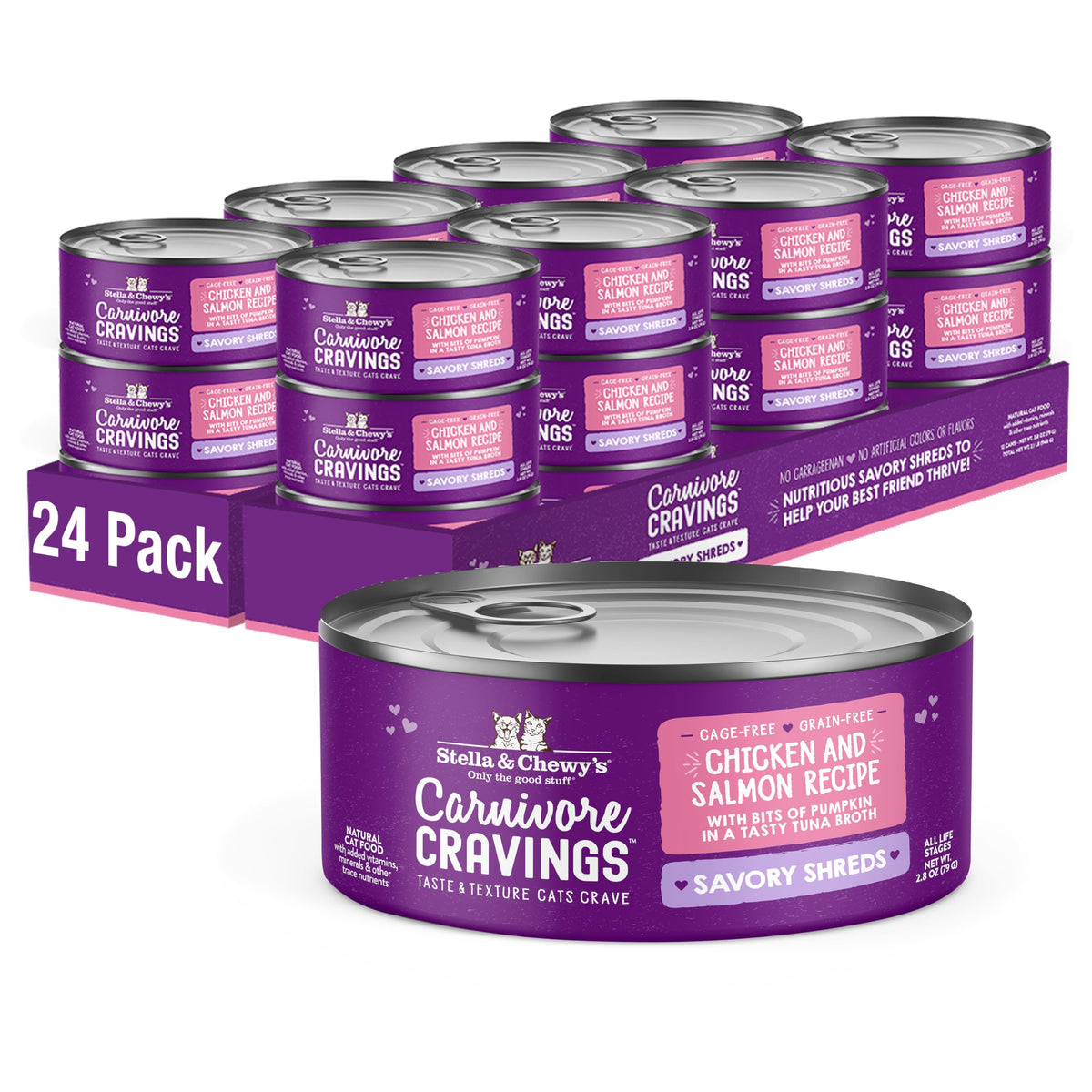 Stella & Chewy's Carnivore Cravings case of cans for protein-rich feline meals.