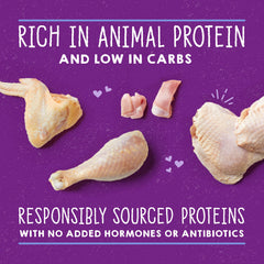 Stella & Chewy's Carnivore Cravings Savory Shreds label highlights cage-free chicken and turkey.
