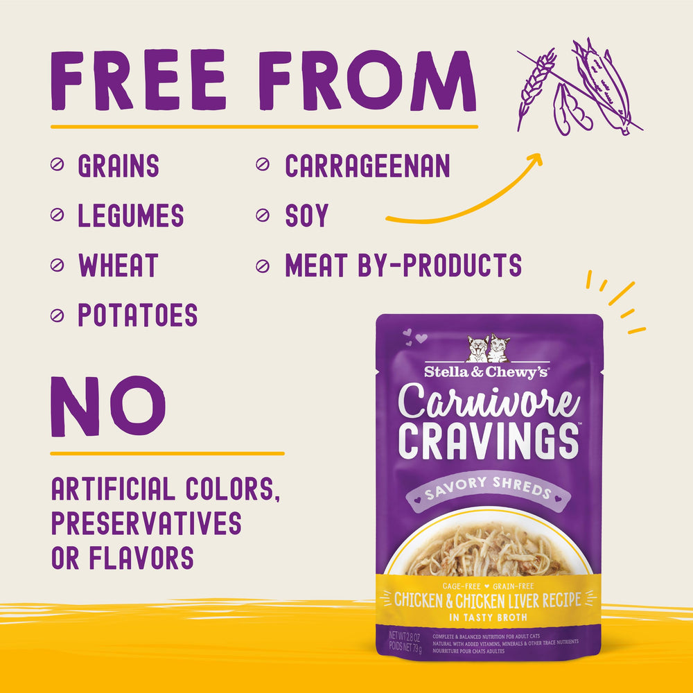 Stella & Chewy's Carnivore Cravings grain-free formula supports digestion and energy.