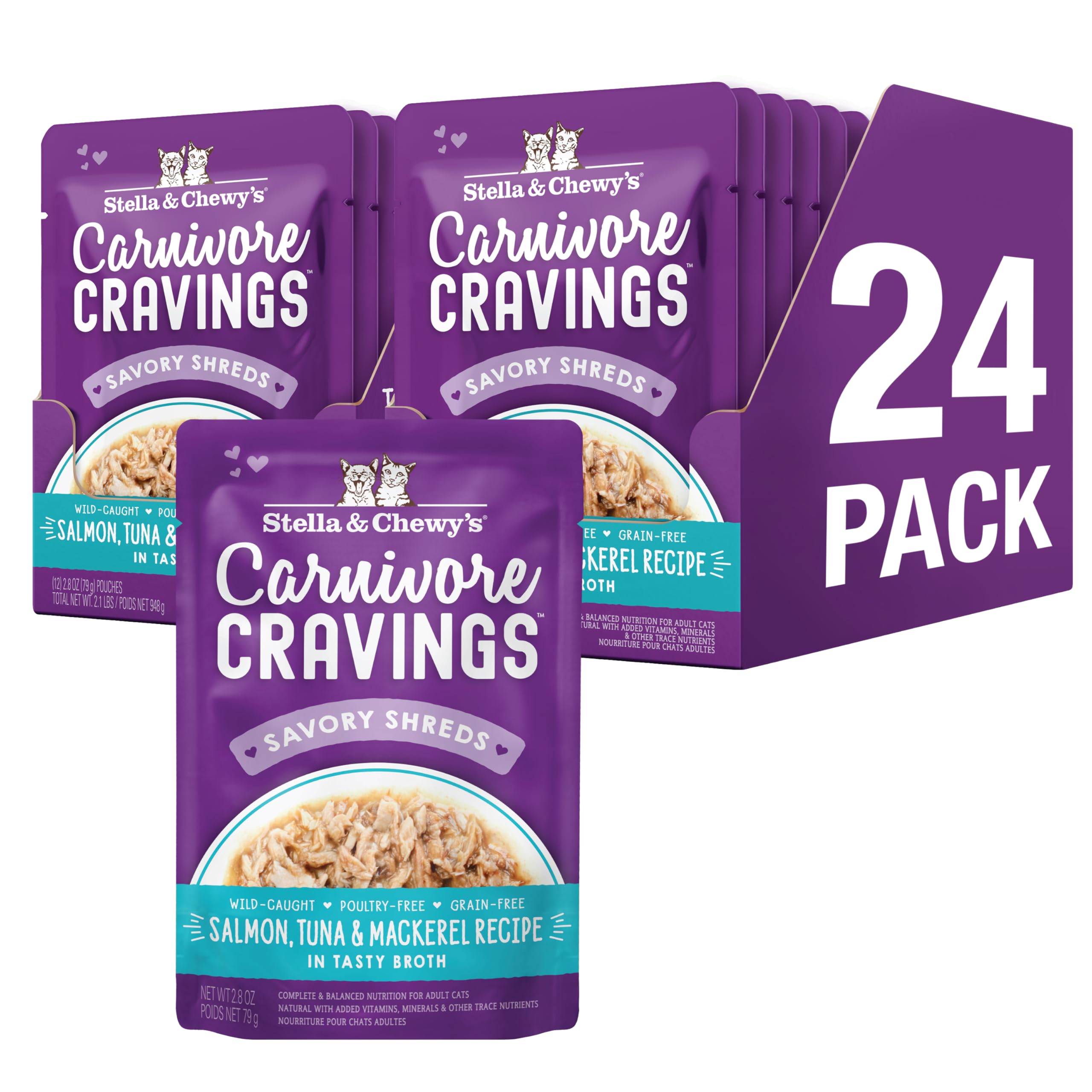 Stella & Chewy's Carnivore Cravings salmon pouch enhances palatability for picky cats.