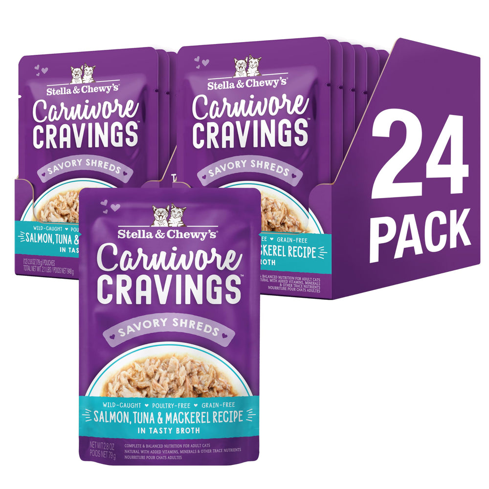 Stella & Chewy's Carnivore Cravings salmon pouch enhances palatability for picky cats.