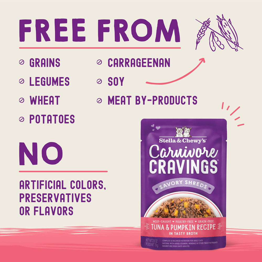 Stella and Chewy's Carnivore Cravings meat-like tuna chunks in broth entice finicky eaters.