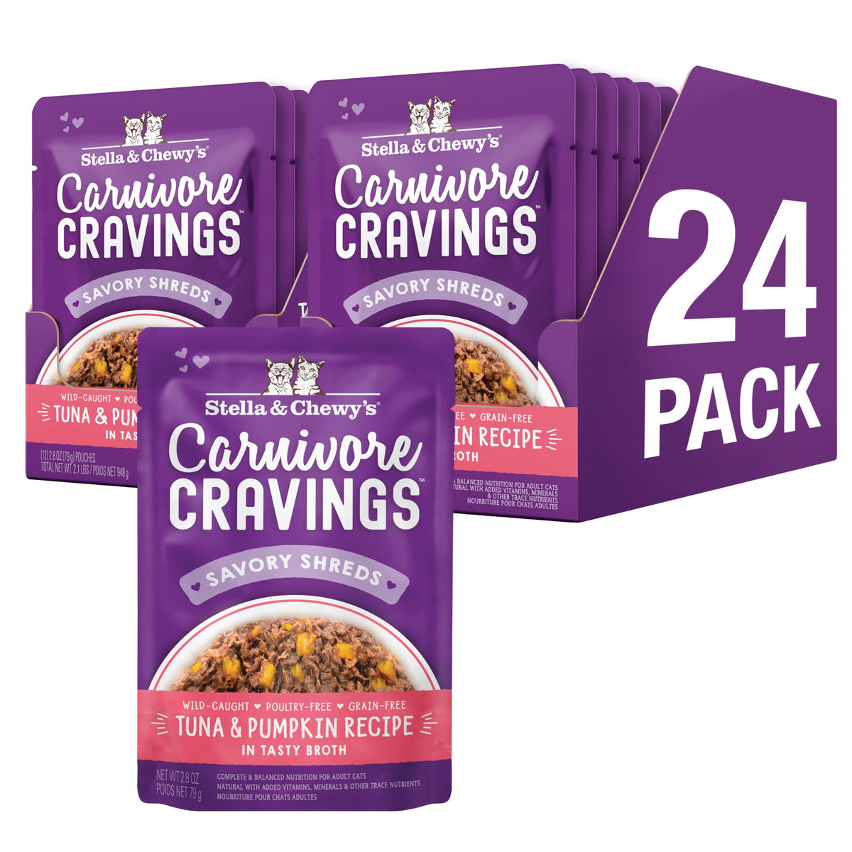 Stella and Chewy's Carnivore Cravings tuna-pumpkin pouch boosts appeal for picky cats.