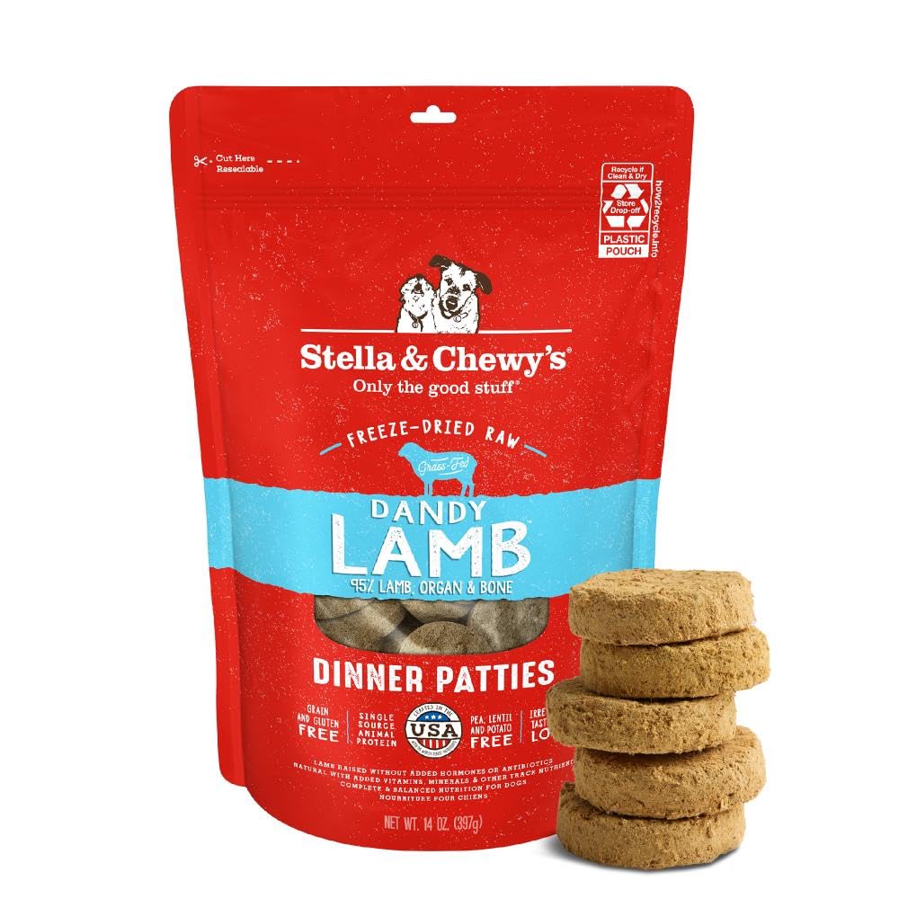 Stella & Chewy's Dandy Lamb patties in a bowl, ideal for picky eaters