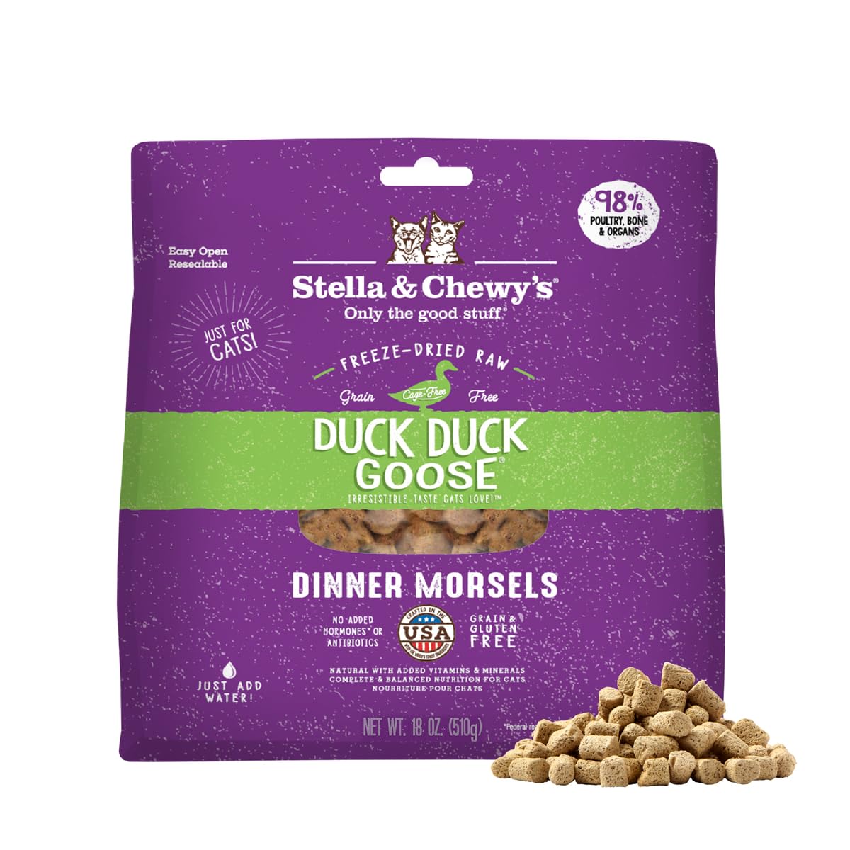 Stella & Chewy's duck-goose morsels in a bowl offer a protein-rich, grain-free option.