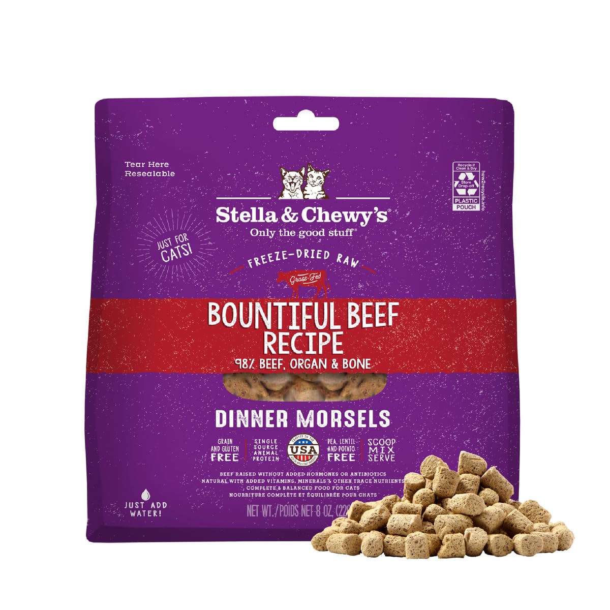 Stella & Chewy's freeze-dried beef morsels ideal as treats or meal toppers.