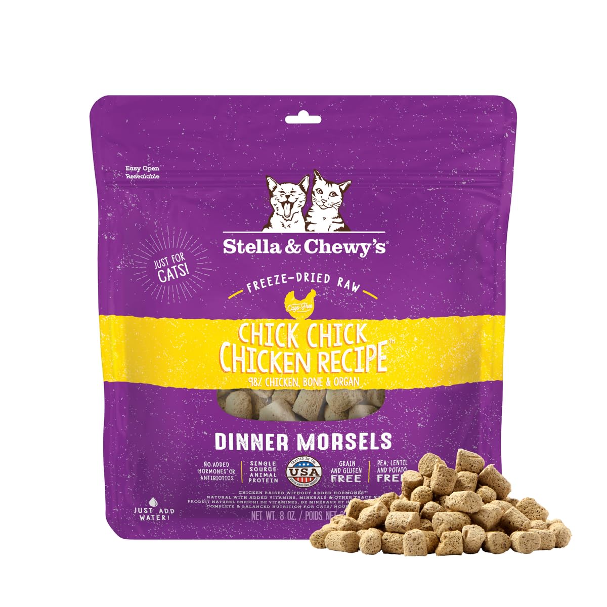 Stella & Chewy's freeze-dried raw chicken morsels in a bowl for easy serving