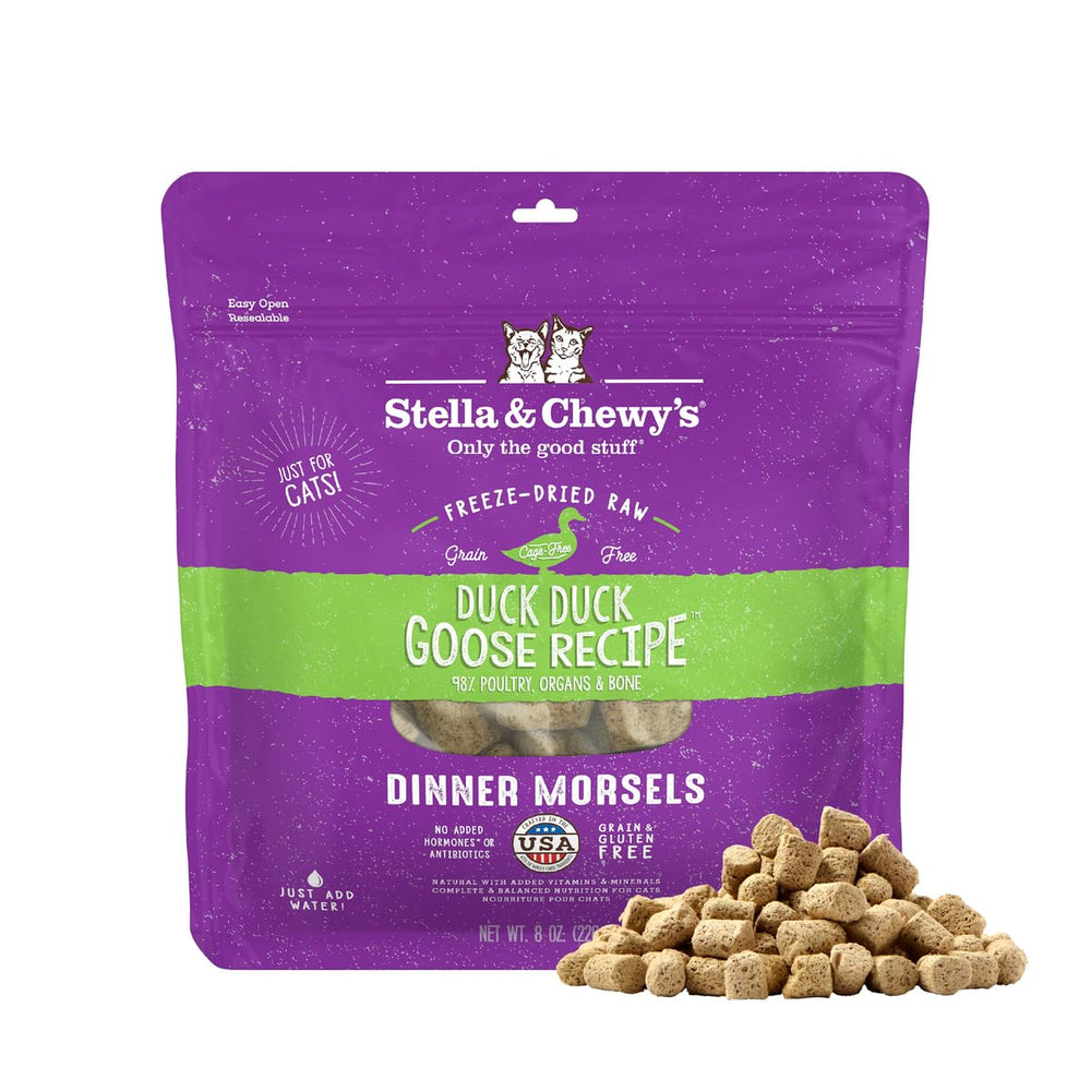 Stella & Chewy's freeze-dried raw cat dinner morsels with duck and goose – premium meal option.
