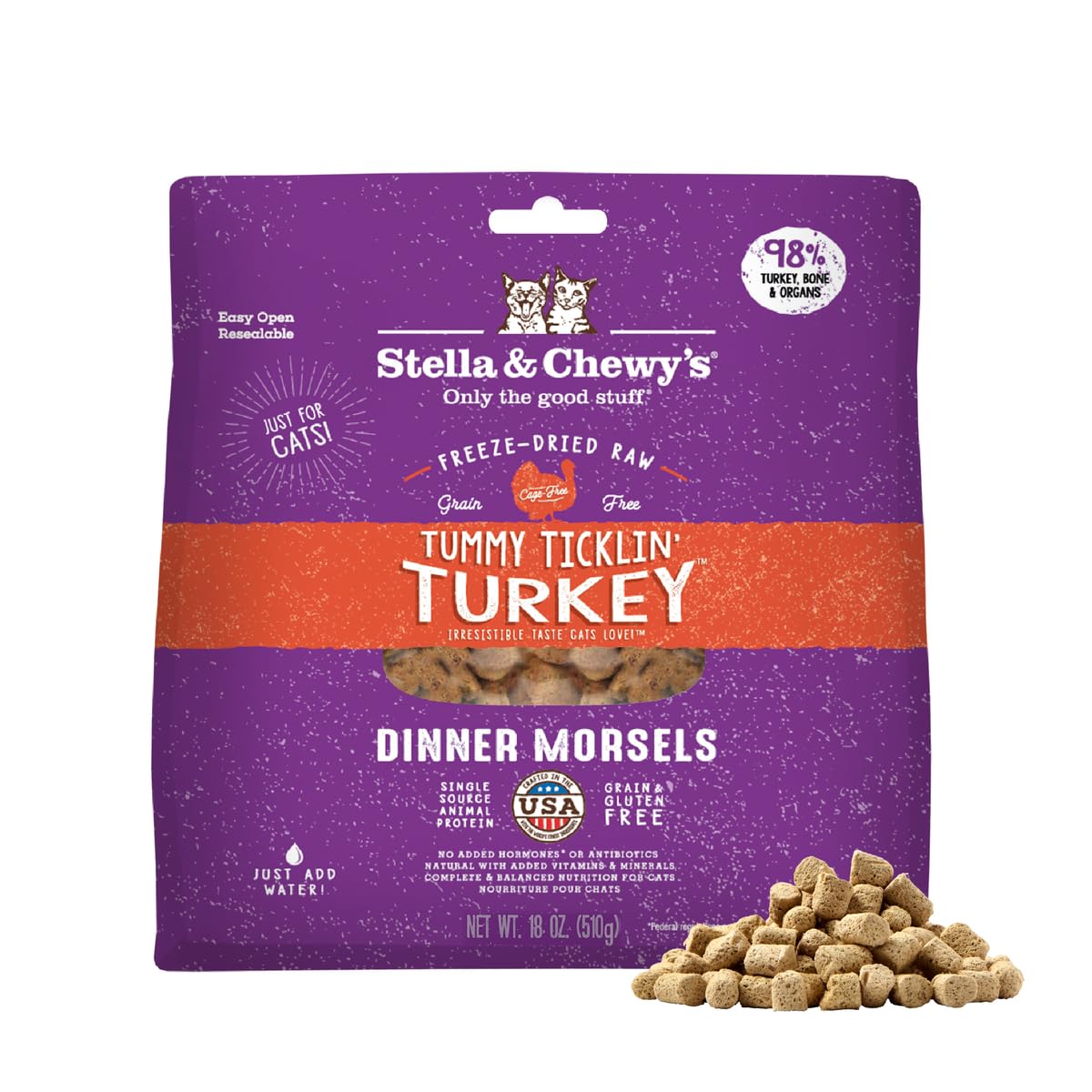 Stella & Chewy's turkey morsels for cats—protein-rich bite-sized nutrition