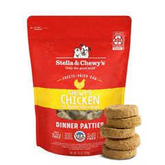 Stella & Chewy's freeze-dried chicken patties close-up showing rich texture and aroma.