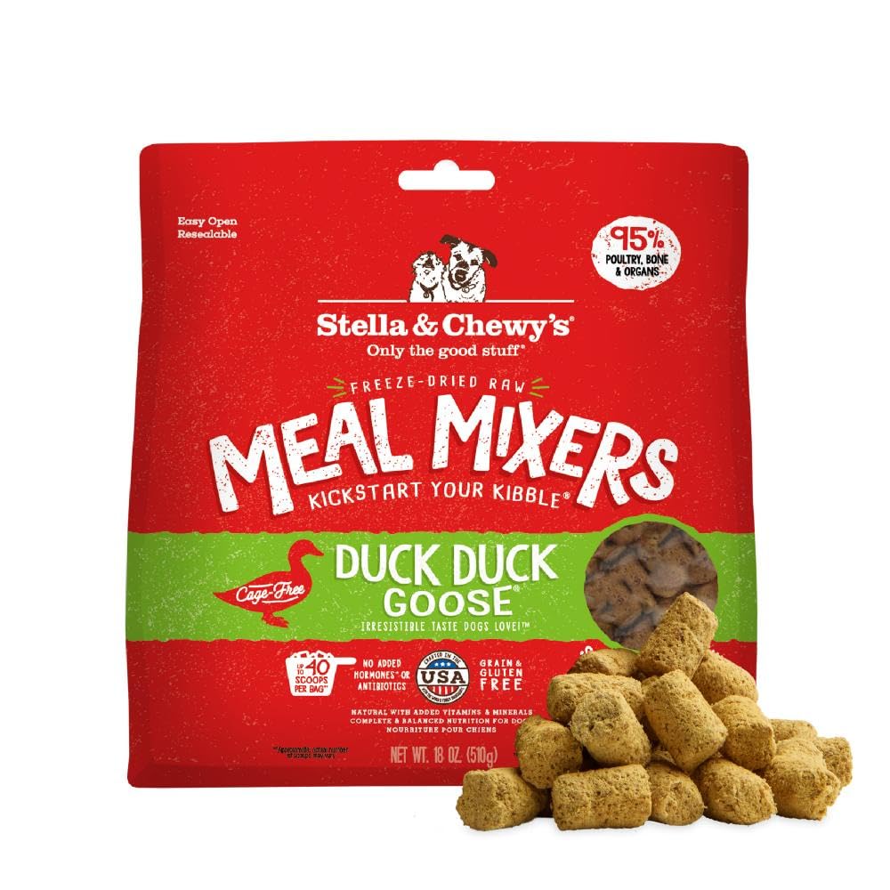 Stella & Chewy's duck-goose meal mixers in a bowl entice picky eaters.