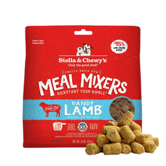Stella & Chewy's lamb meal mixers toppers crumble over dog food to entice picky eaters.