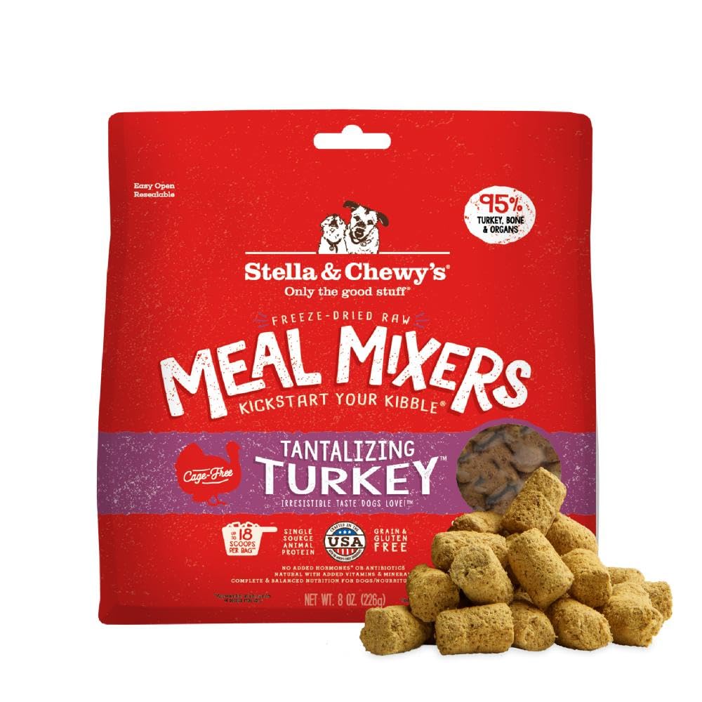 Stella & Chewy's turkey meal mixer packaging for quick feeding and convenience.