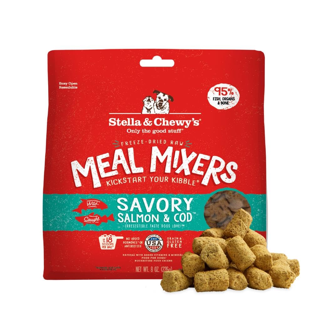 Stella & Chewy's freeze-dried salmon-cod topper entices picky eaters with premium protein.