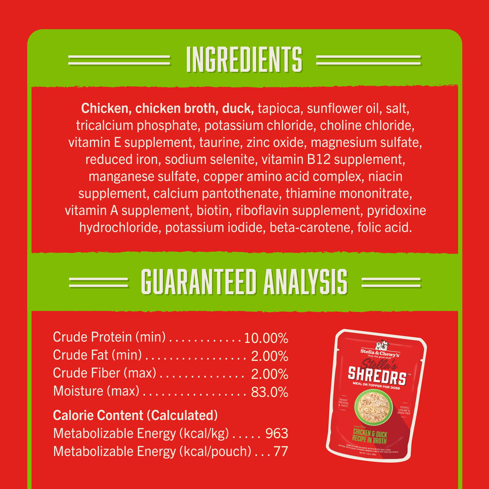 Individually sealed Stella & Chewy's Shredrs pouches preserve freshness on the go.
