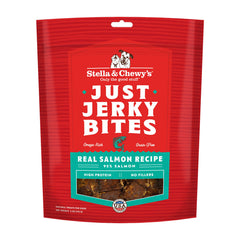 Stella & Chewy's salmon jerky bag close-up showing premium protein.