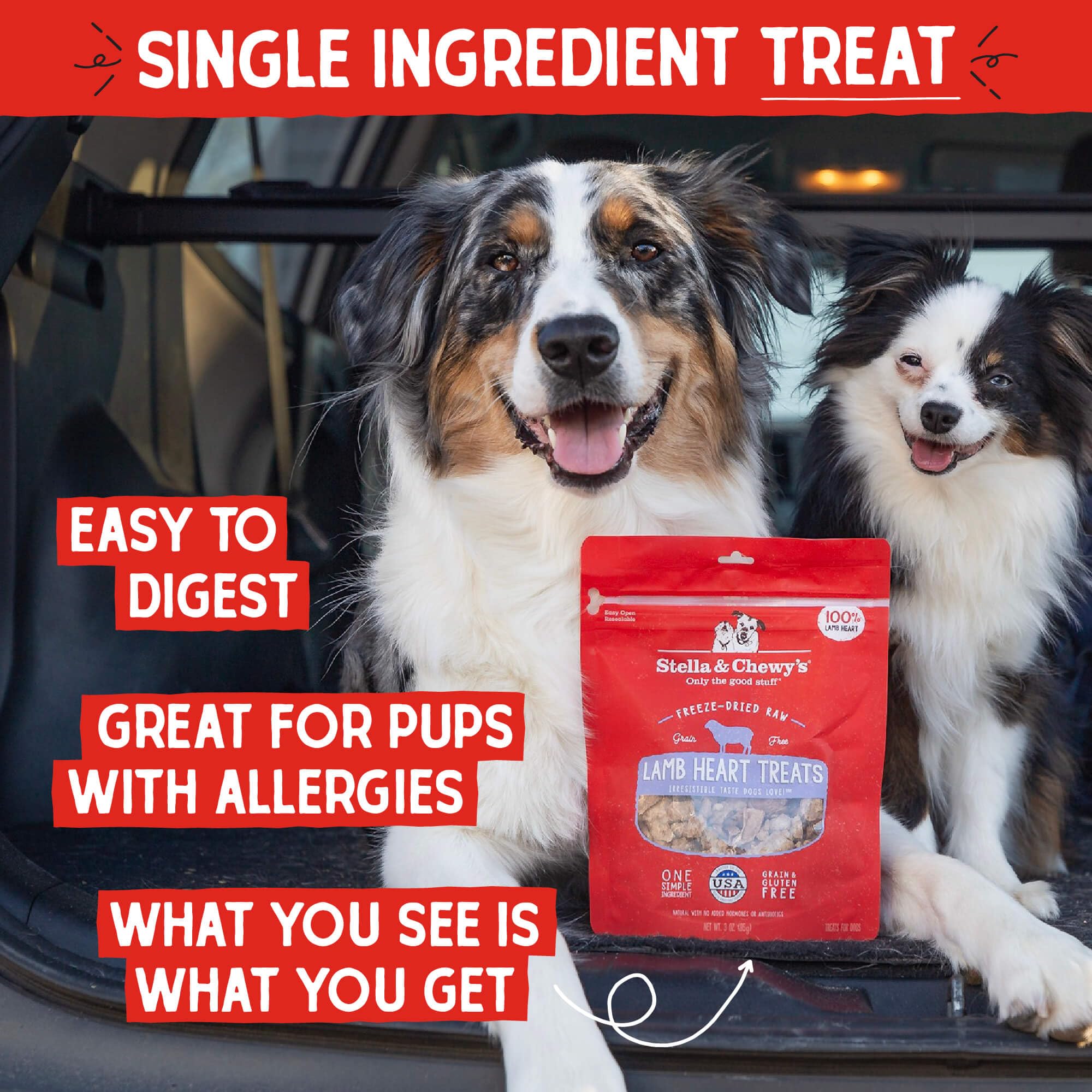 Stella & Chewy's lamb heart slices close-up highlighting single-ingredient purity.