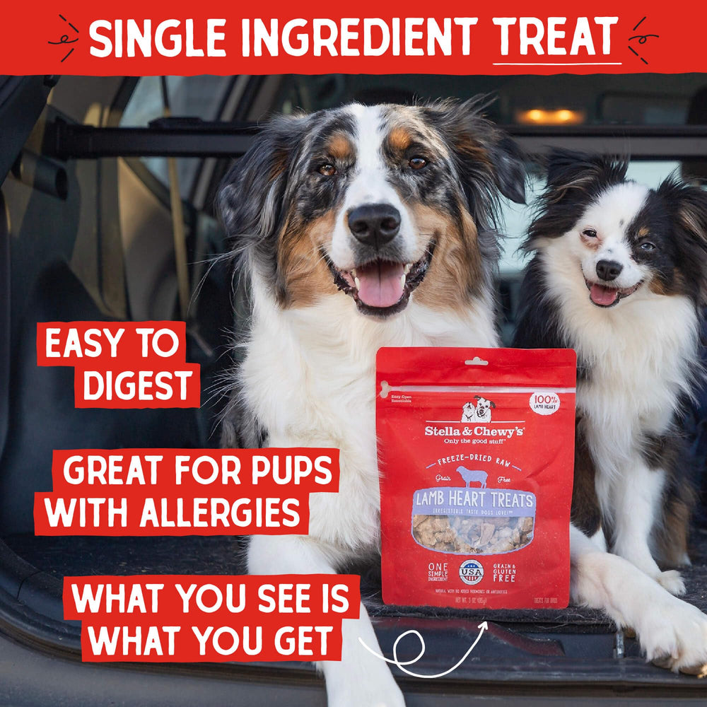Stella & Chewy's lamb heart slices close-up highlighting single-ingredient purity.