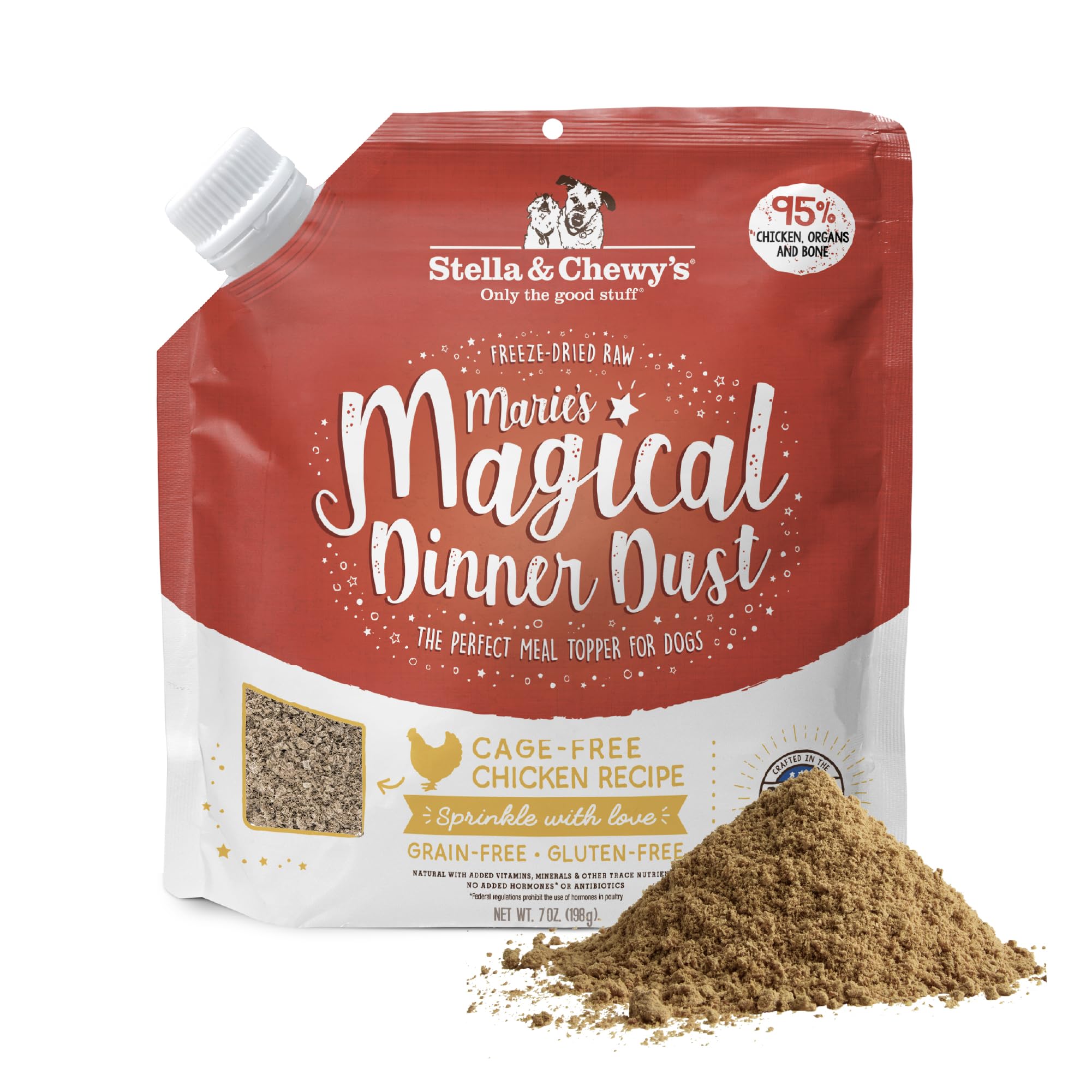 Stella & Chewy's Dinner Dust bottle pour boosts aroma and meal appeal.