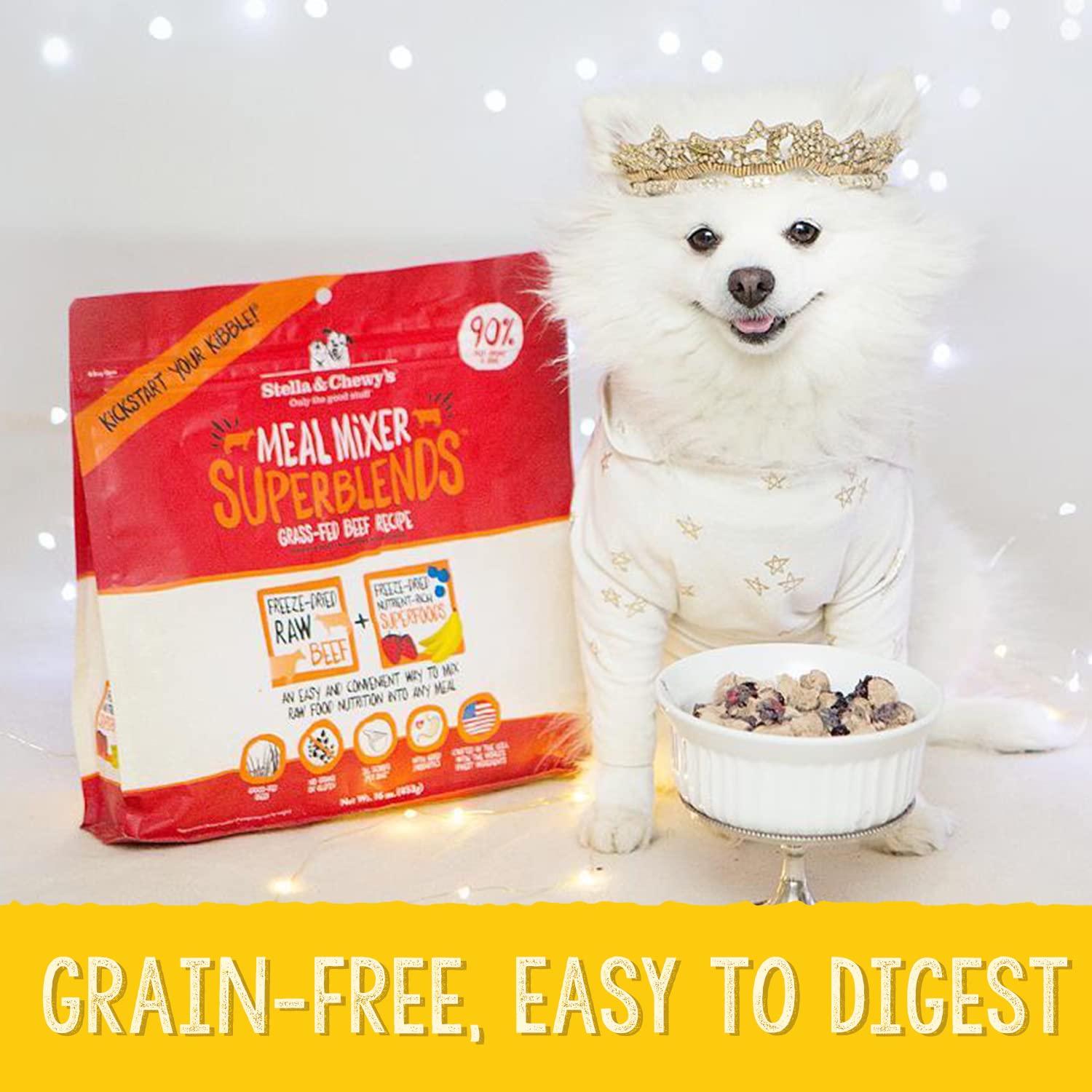 Stella & Chewy's no potatoes, peas, or by-products claim on label